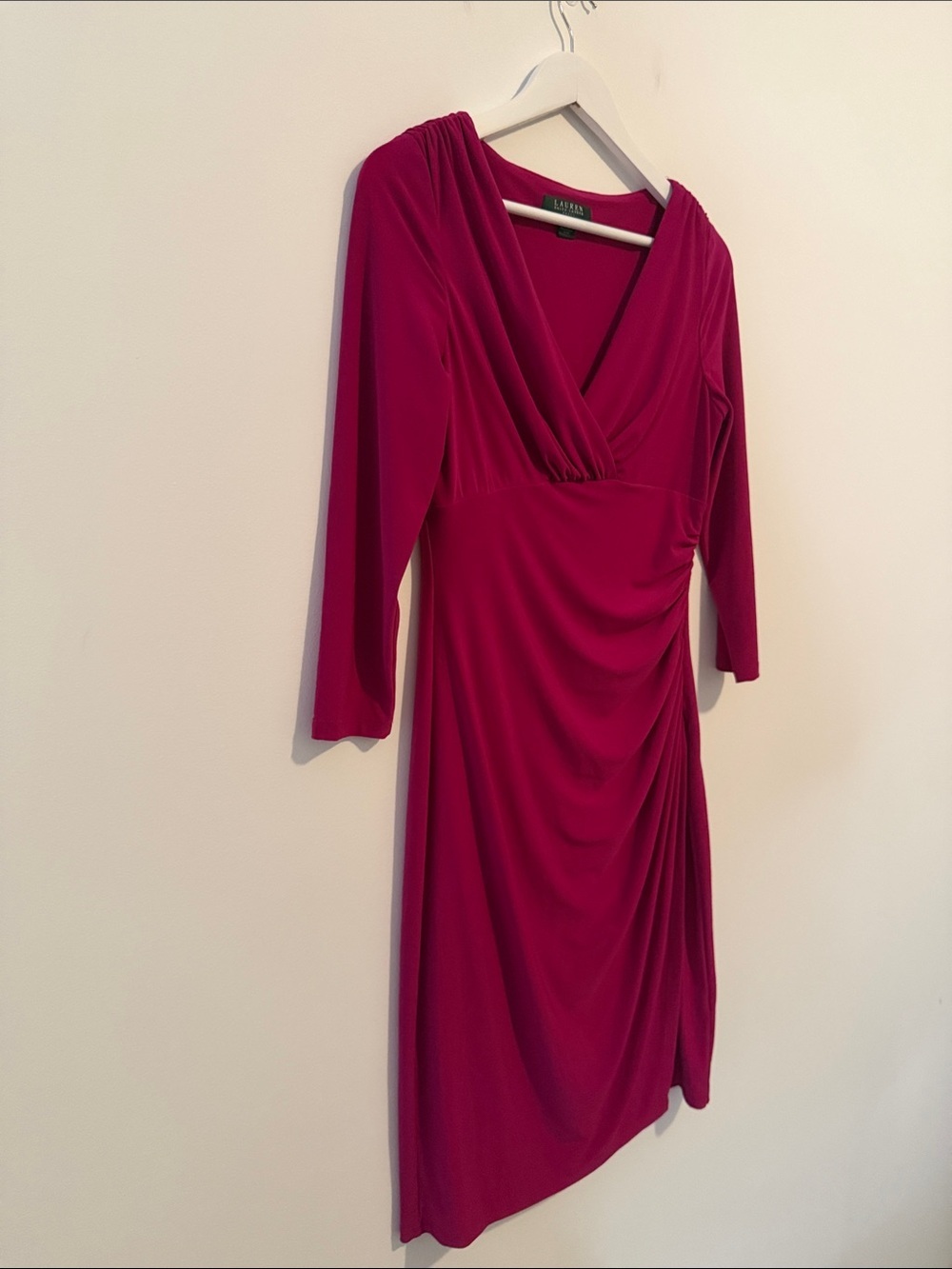 Lauren Ralph Lauren Magenta Surplice Ruched Sheath Dress - Picture 2 of 8
